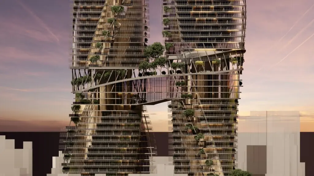 Perspectiva urbana del proyecto Tango Towers