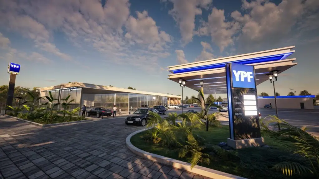 Perspectiva del proyecto de estación de servicio YPF Escobar