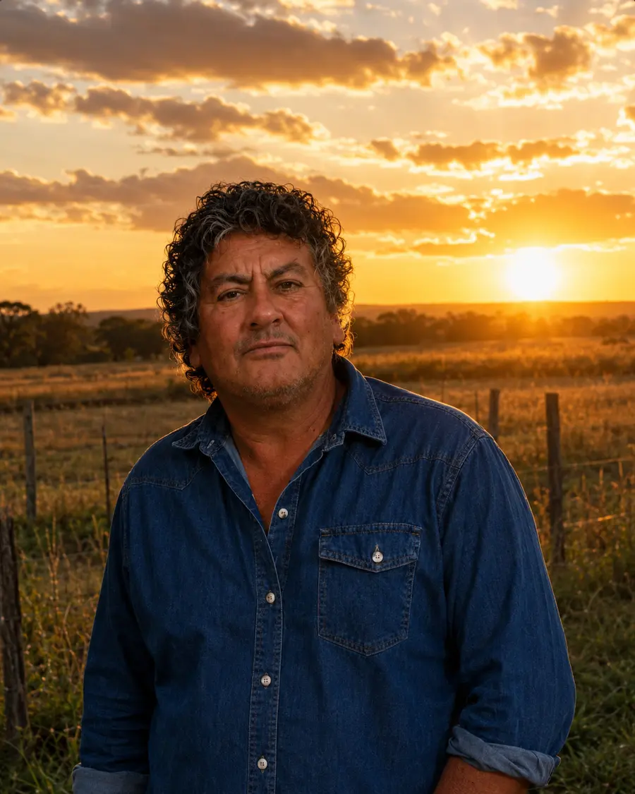 Jorge Piedrabuena en un entorno rural al atardecer