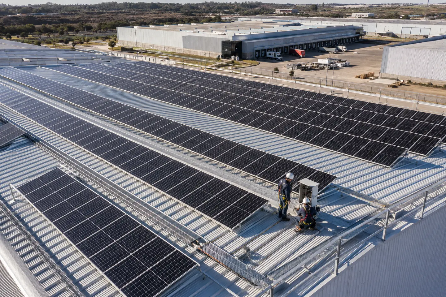 Instalación fotovoltaica industrial sobre una cubierta de gran superficie